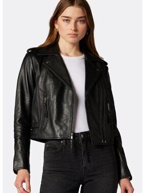 Joie Leolani Leather Jacket Womens XS‎ Black Fitted Cropped Moto